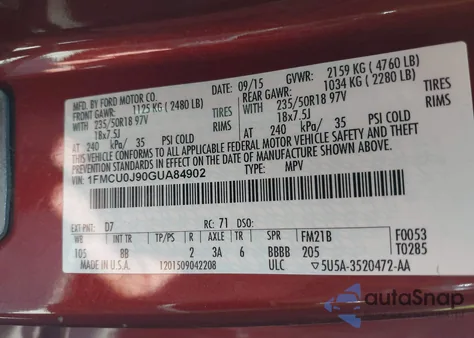 2016 Ford Escape Titanium from USA, damaged, VIN 1FMCU0J90GUA84902